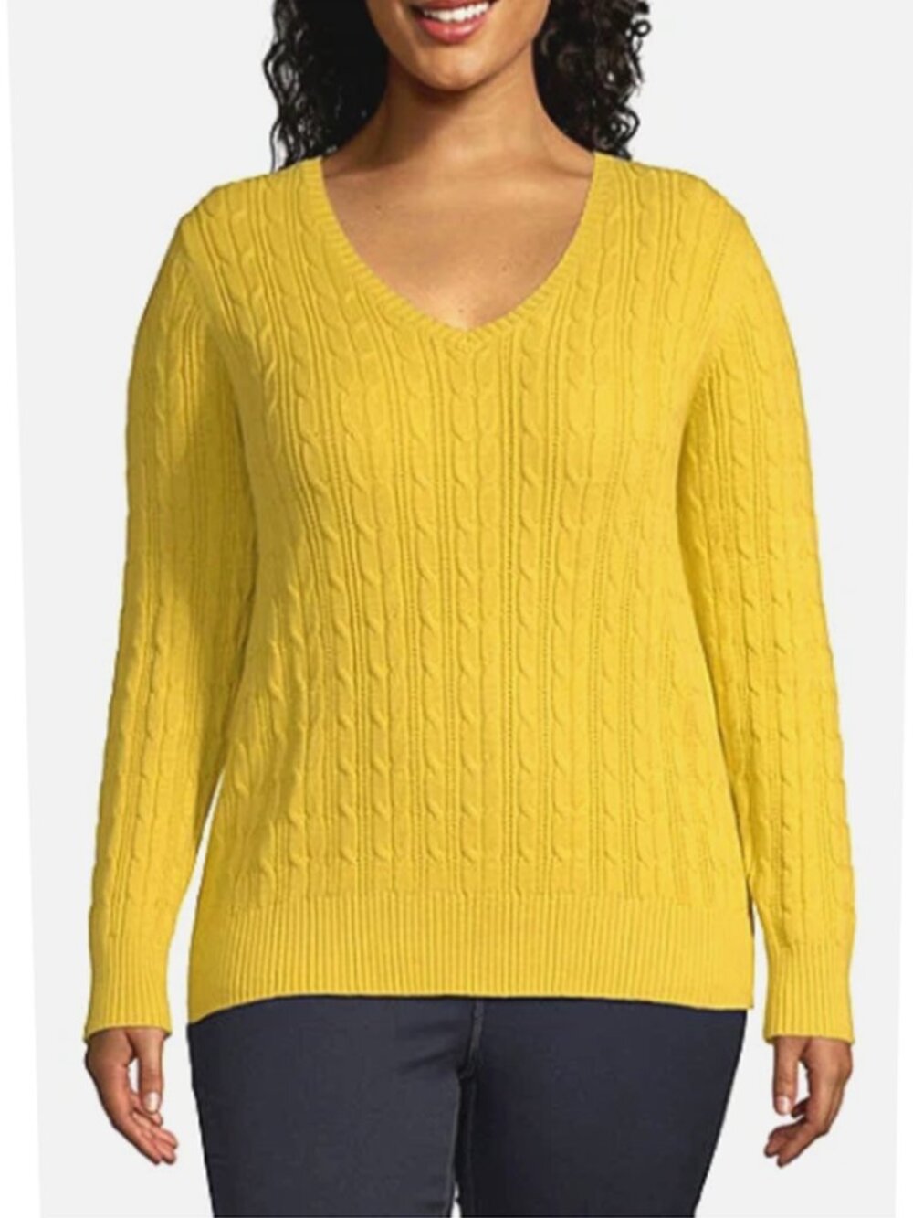 St John's Bay NWT Cotton Blend Bright Mustard Yellow Cable Knit Sweater XL